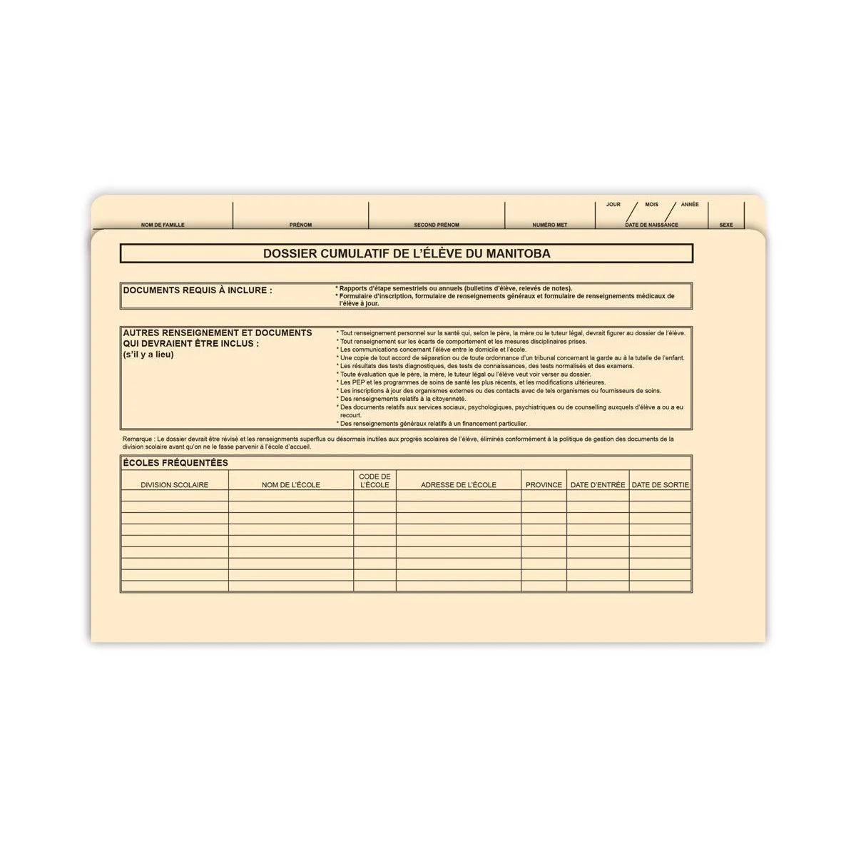 Show details for Dossier cumulatif de l'élève du Manitoba